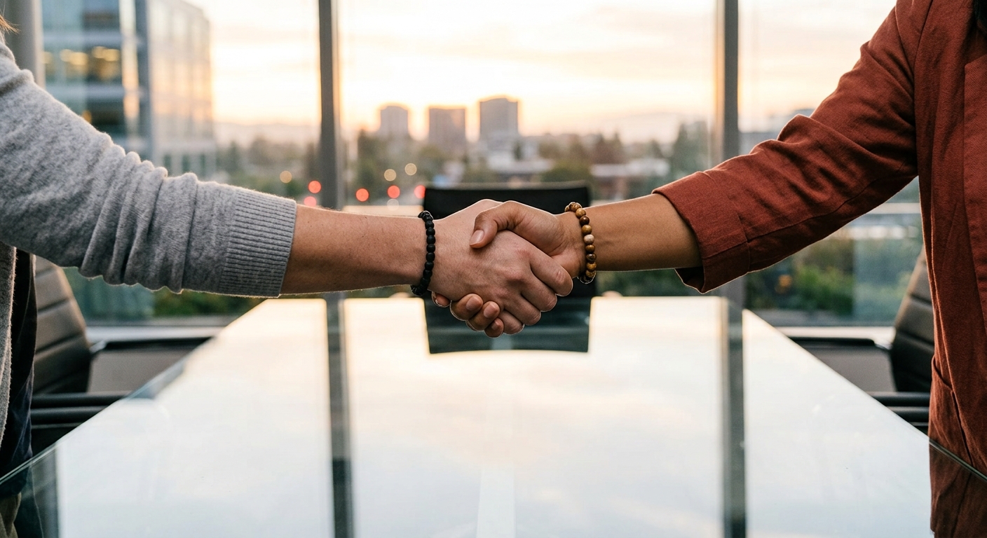 Partners joining hands around a shared goal